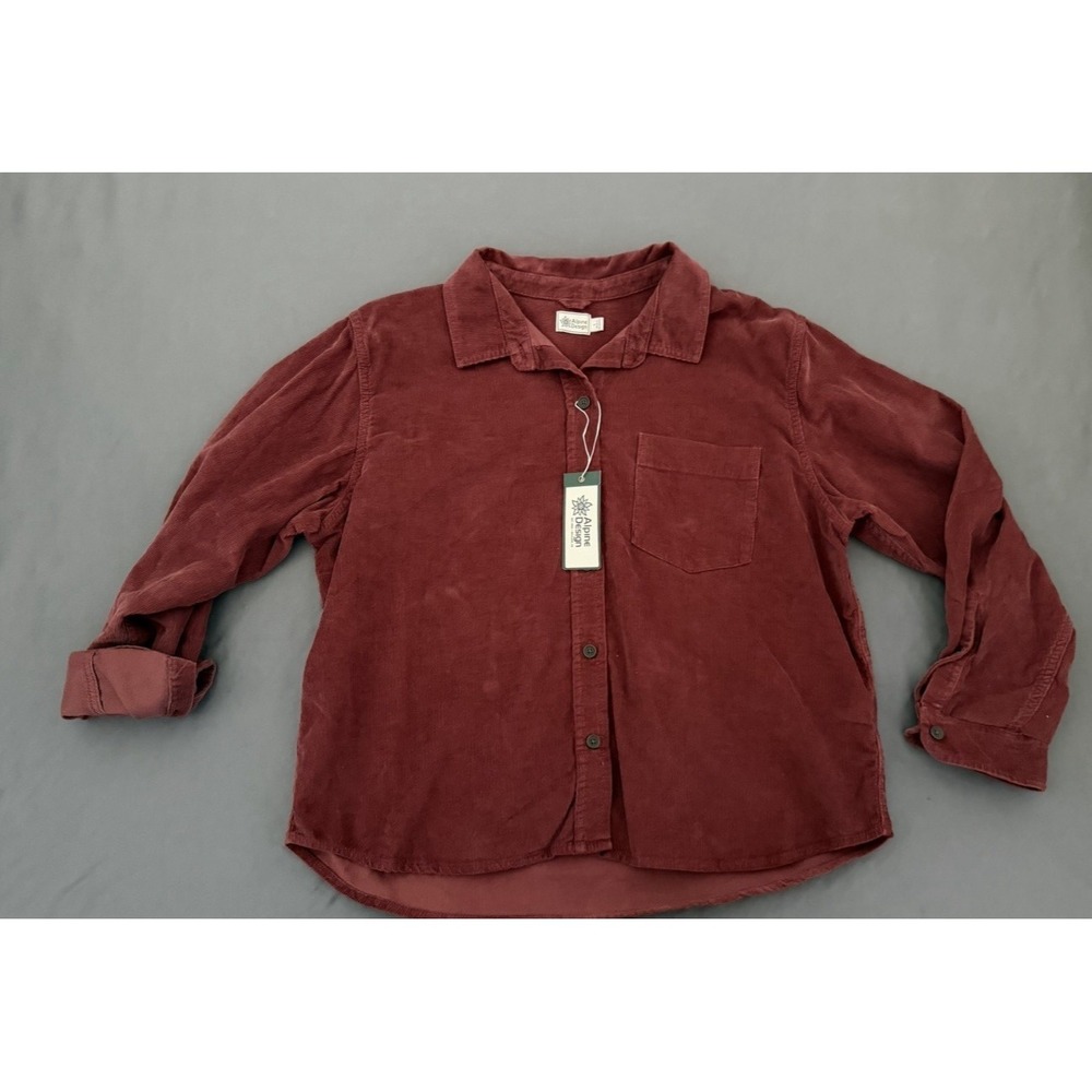 Alpine Design Corduroy Shirt Size Large Dark Auburn Button Down Long Sleeve NEW